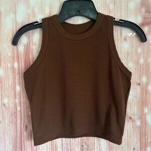 Unbranded Chocolate Brown Ribbed Racerback Cropped Tank Top
